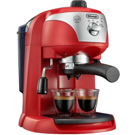 Espressor manual DeLonghi EC221.R, Dispozitiv spumare, Sistem cappuccino, 15 Bar, 1 l, Oprire automata, Rosu