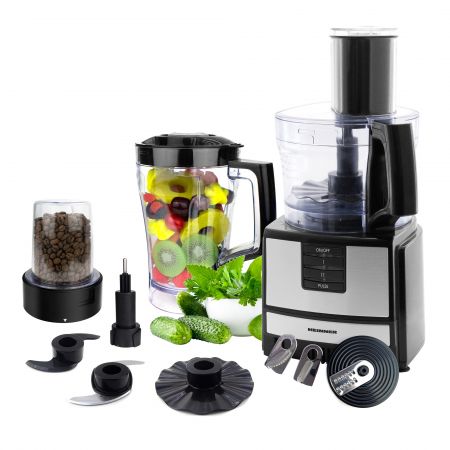 Robot de bucatarie Heinner HFP-550IX, 550W, 2 viteze + Pulse, Discuri din inox , Negru/Inox